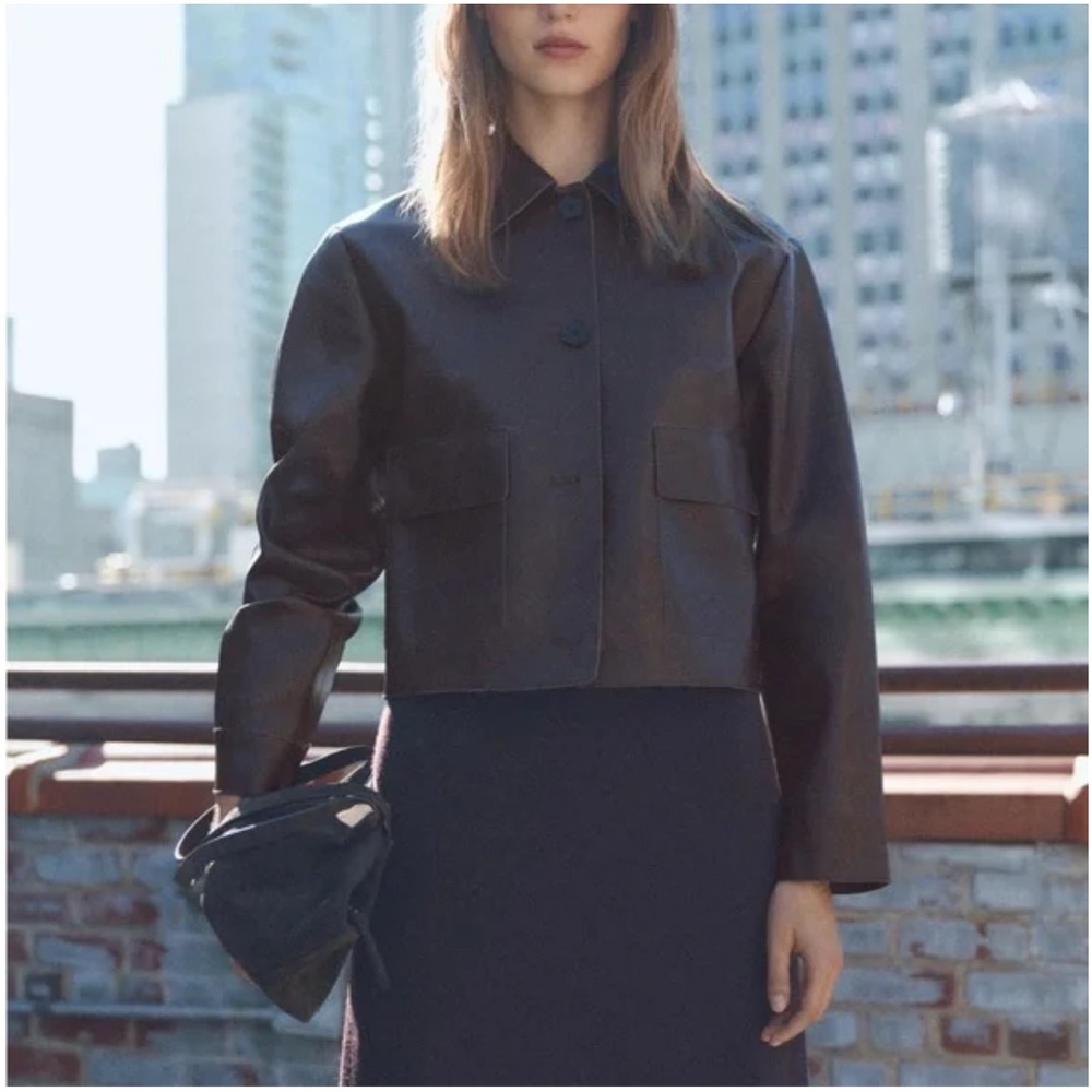 Mango Women's Brown Faux Leather Jacket